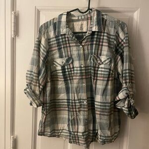 Sonoma plaid button down top